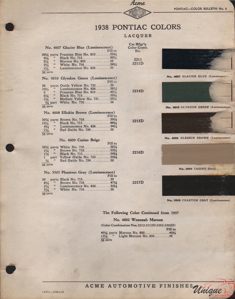 1938 Pontiac Paint Charts Acme
